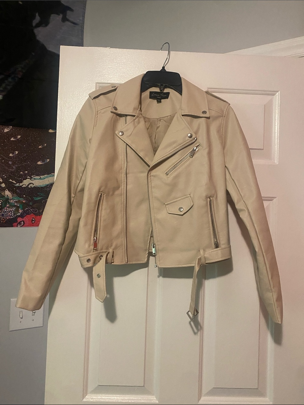 Love Tree Cream Moto-Style Faux Leather Jacket